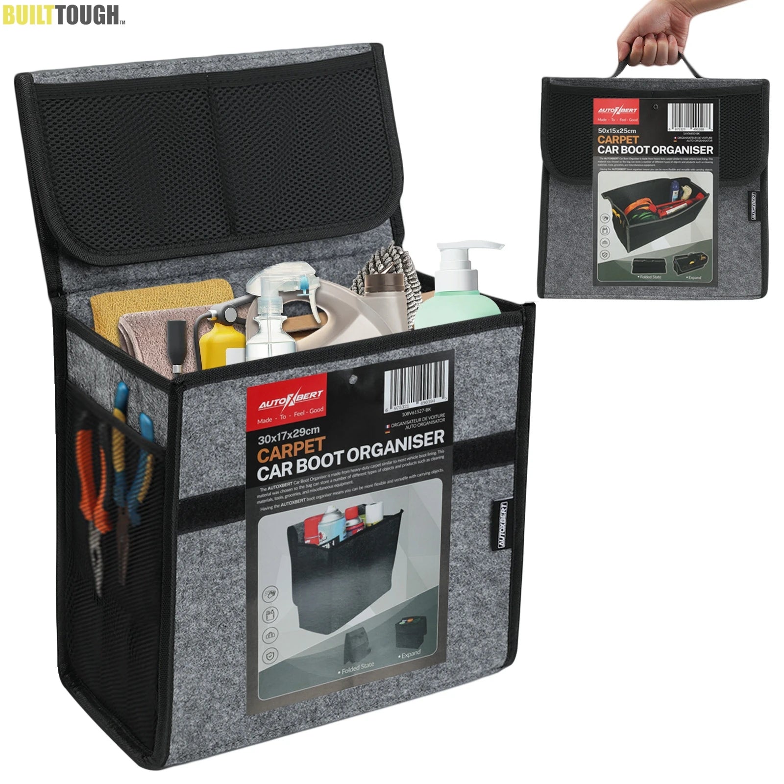 Car Trunk Organizer Felt Boot Organiser Storage Bag Box Portable Handbag Cargo Tool Holder Mesh Net Pocket Collapsible Universal
