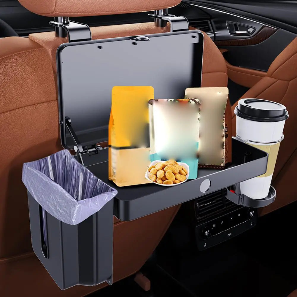 Multifunctional Car Headrest Organizer With Foldable Tray For Cup Holder Phone Slot Storage Bag For Car Interior Decoration