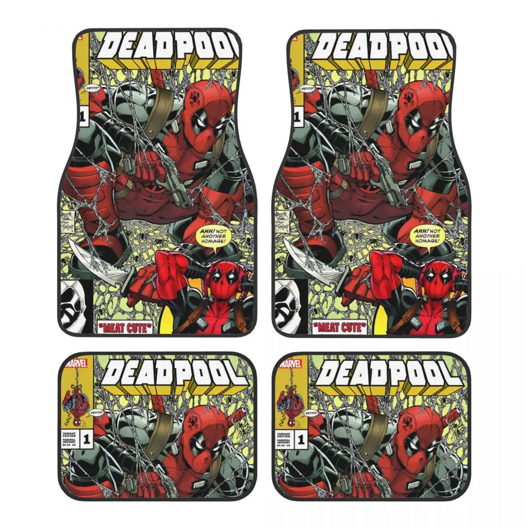 Deadpool Superhero Comics Car Floor Mats Carpet Set of 4 Anti-Slip Universal Automotive Floor Mat Fit for Vans SUV