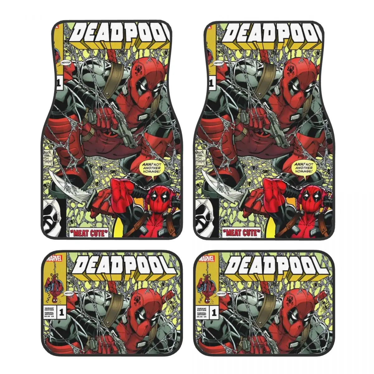 Deadpool Superhero Comics Car Floor Mats Carpet Set of 4 Anti-Slip Universal Automotive Floor Mat Fit for Vans SUV
