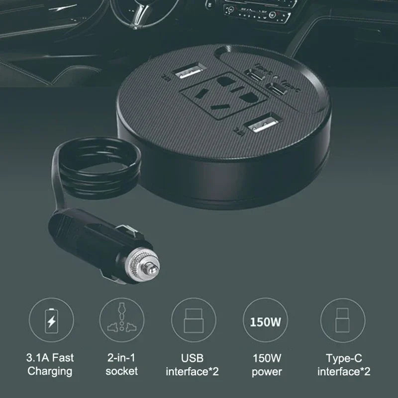 DC 12V/24V To 220V 150W Quick Charger Car Inverter USB Type C Power Inverter Adapter Converter Fast Charging Automobile Inverter