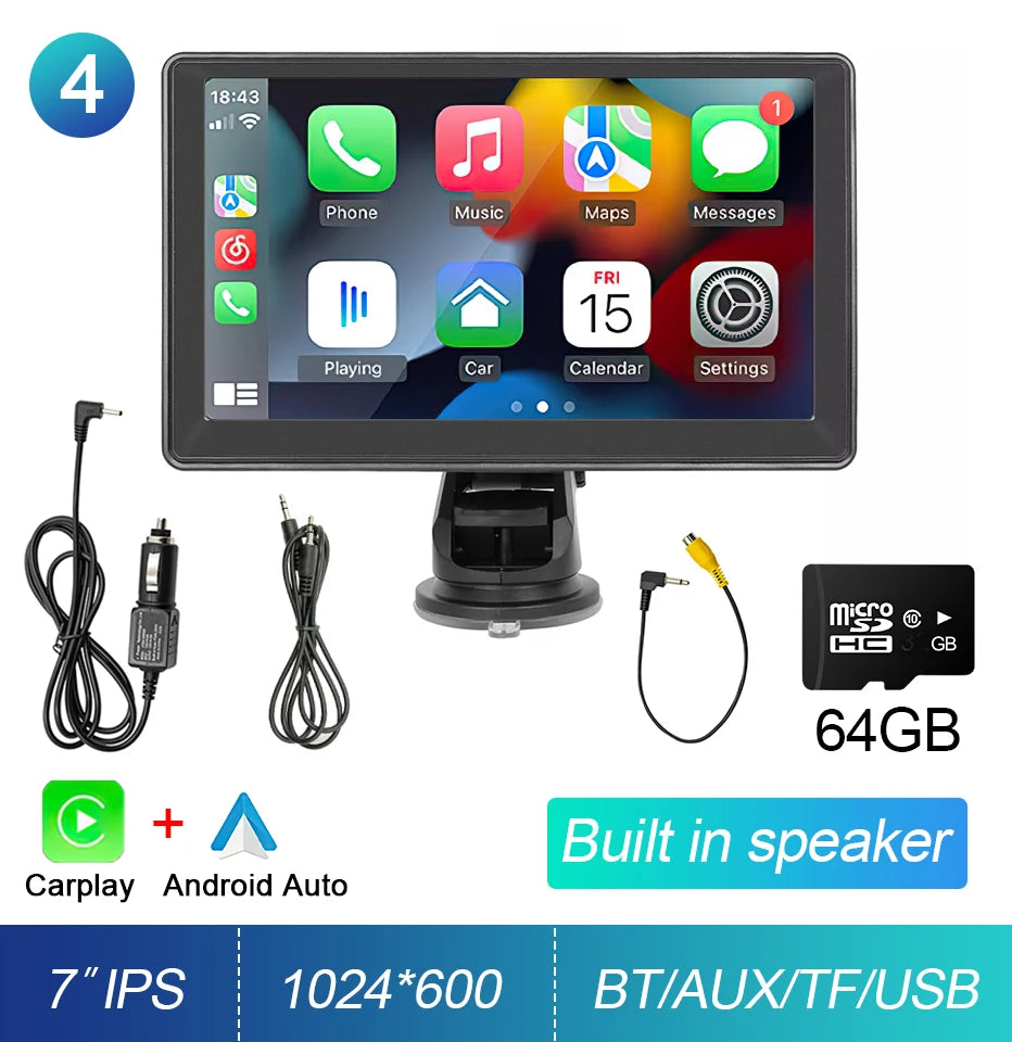 Portable Touch Screen 7inch IPS CarPlay Android Auto Car Radio Multimedia Video Player GPS Navigation  Wifi  Rear View Camera