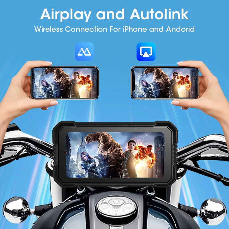 Srnubi 6.25'' Portable Digital Motorcycle Dashboard CarPlay Android Auto GPS for Moto Navigation Display Screen IPX7 Waterproof