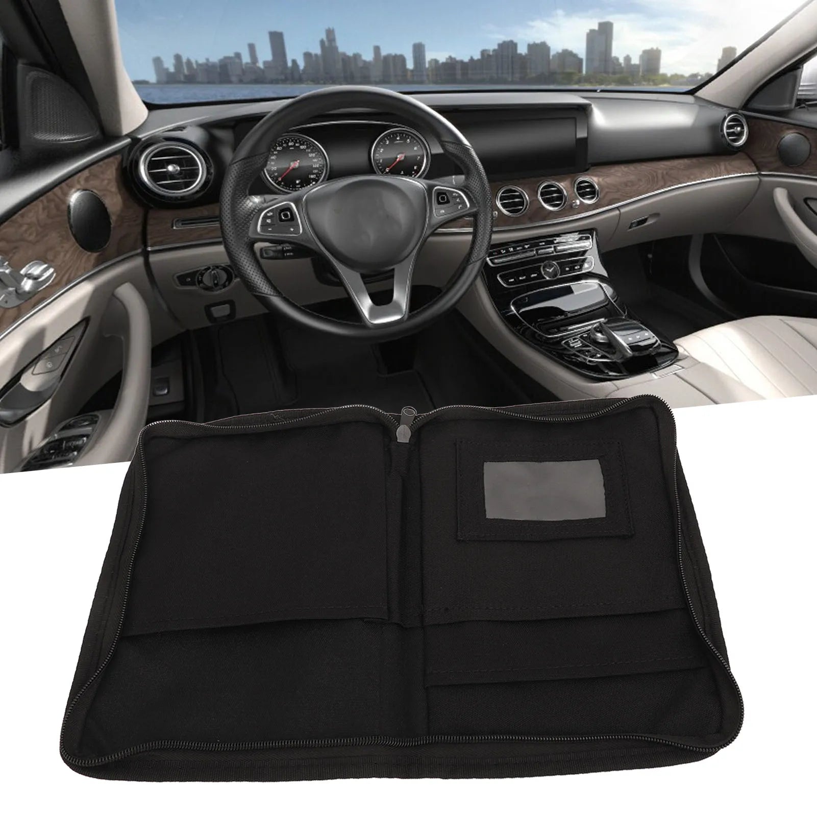 Vehicle Document Glove Box Organizer Car Document Holder Zipped Design 6 Pockets  Portable Oxford Cloth for Car
