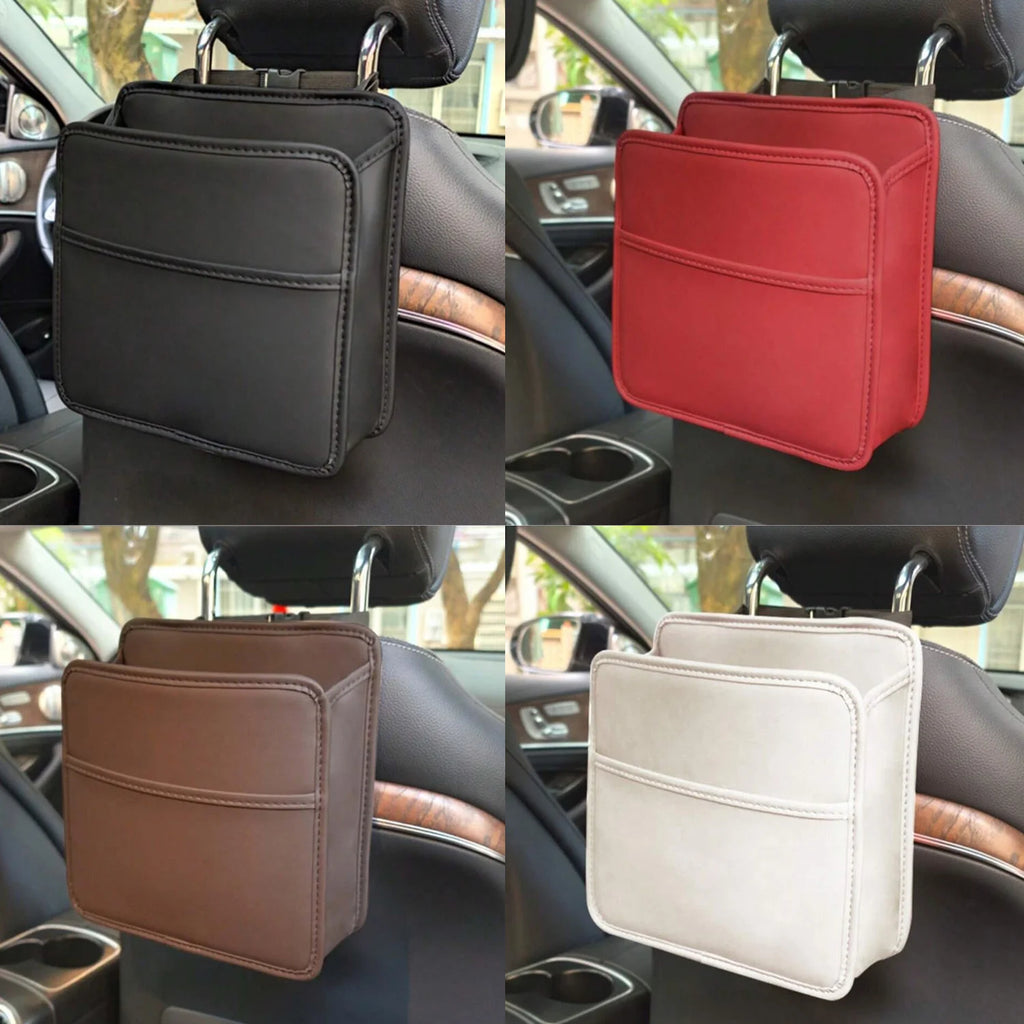 Car Seat Organizer, Car Seat Back Hanging Bag, Car Document Holder, Hanging Car Trash Bag, Premium PU Leather Garbage Can, Vehic