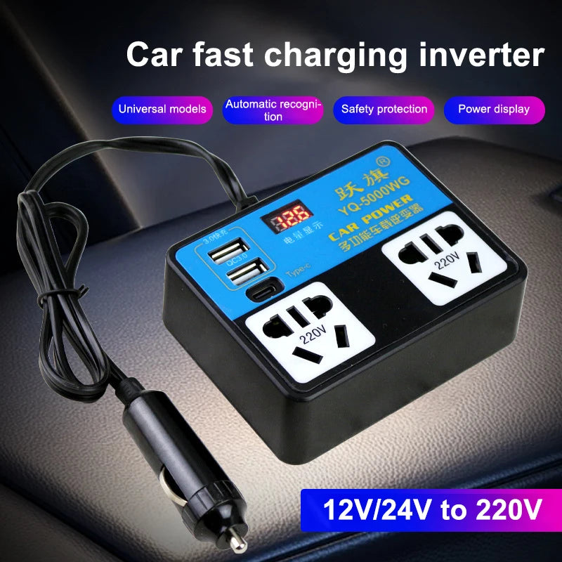 Car Inverter Converter 12V 24V DC USB Charger Wear-Resistant Material Fast Charging Easy Install for Vehicle