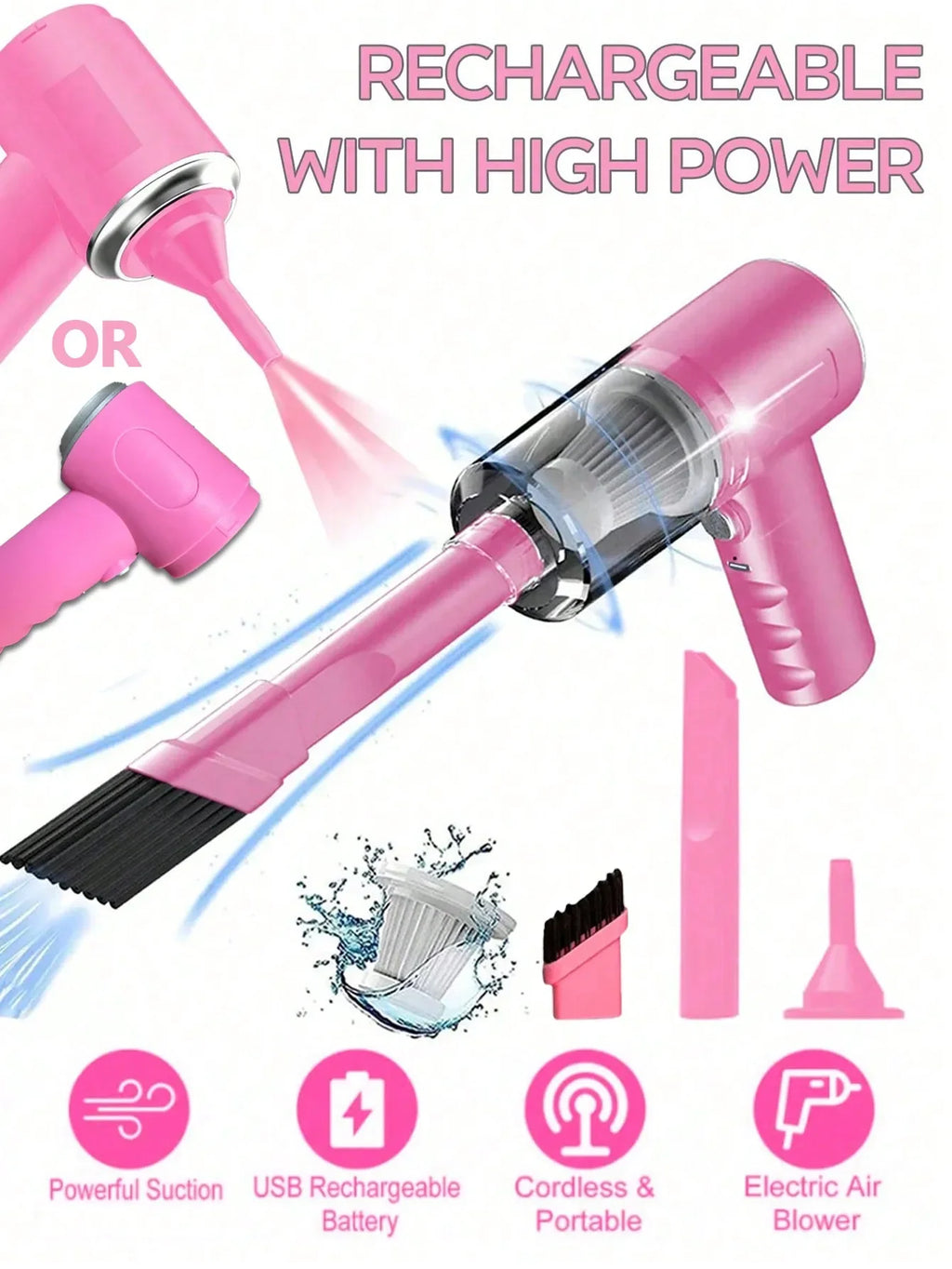 3 In 1 Integrated Suction And Blowing Vacuum Cleaner Vacuum Combination USB Charging Small Car Household Vacuum Cleaner