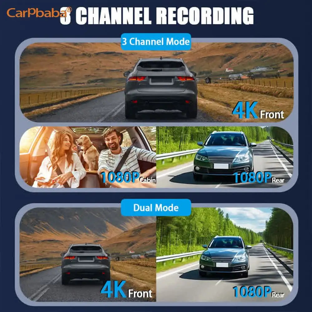 4K+1080P+1080P HD WiFi Dash Cam for Car DVR Camera Video Recorder Auto Night Vision WDR Voice Control Wireless 24H Parking Mode