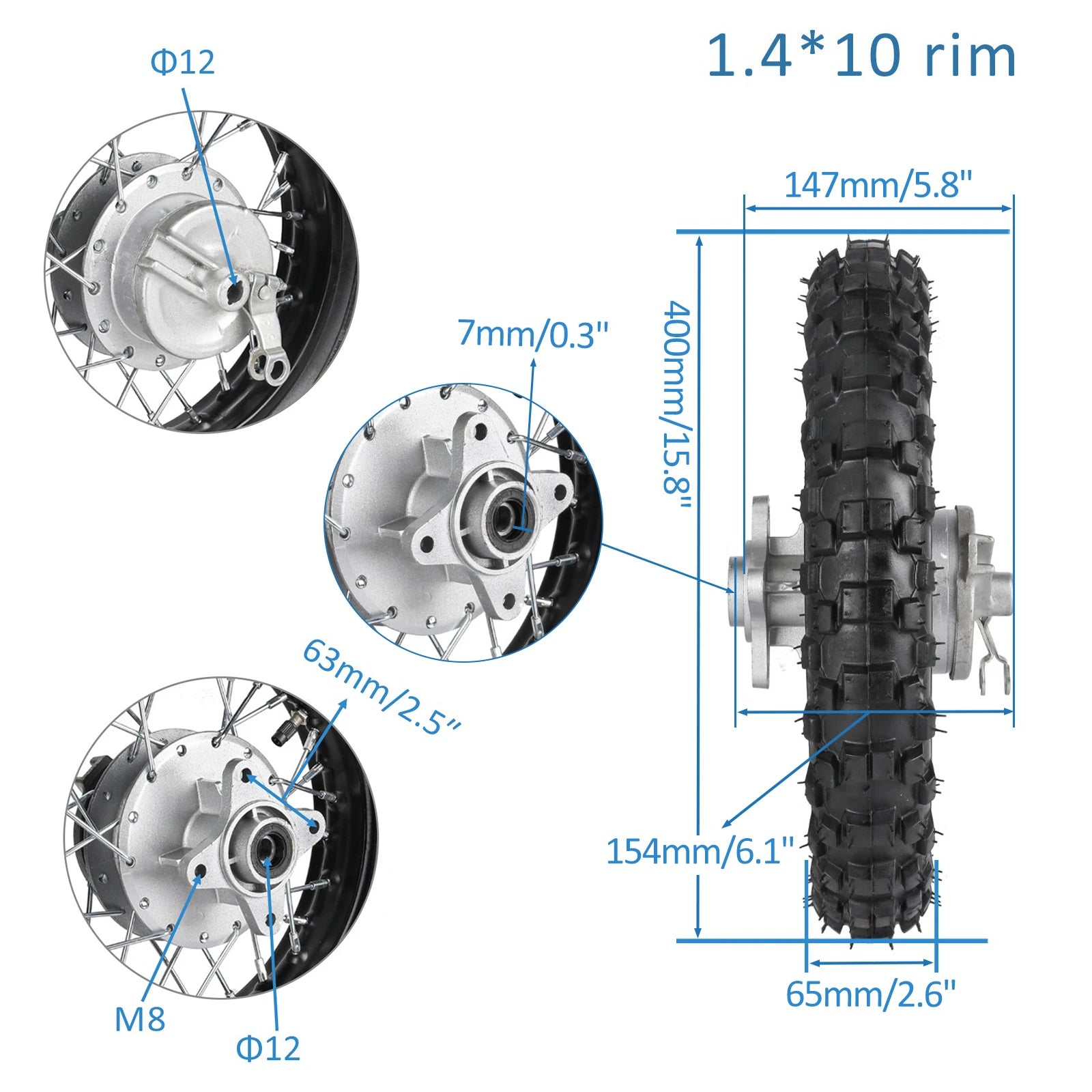 2.50-10 10" Rear Back Drum Brake Wheel Tyre Tire and Rim 1.4 x 10  &420 Sprocket  For CRF50 Yamaha TTR50 Pit Bike Pit