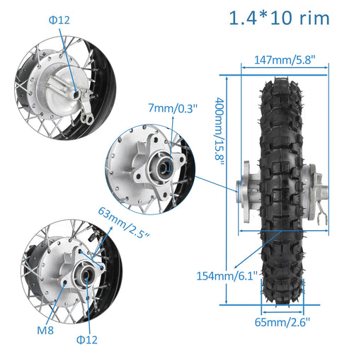 2.50-10 10" Rear Back Drum Brake Wheel Tyre Tire and Rim 1.4 x 10  &420 Sprocket  For CRF50 Yamaha TTR50 Pit Bike Pit