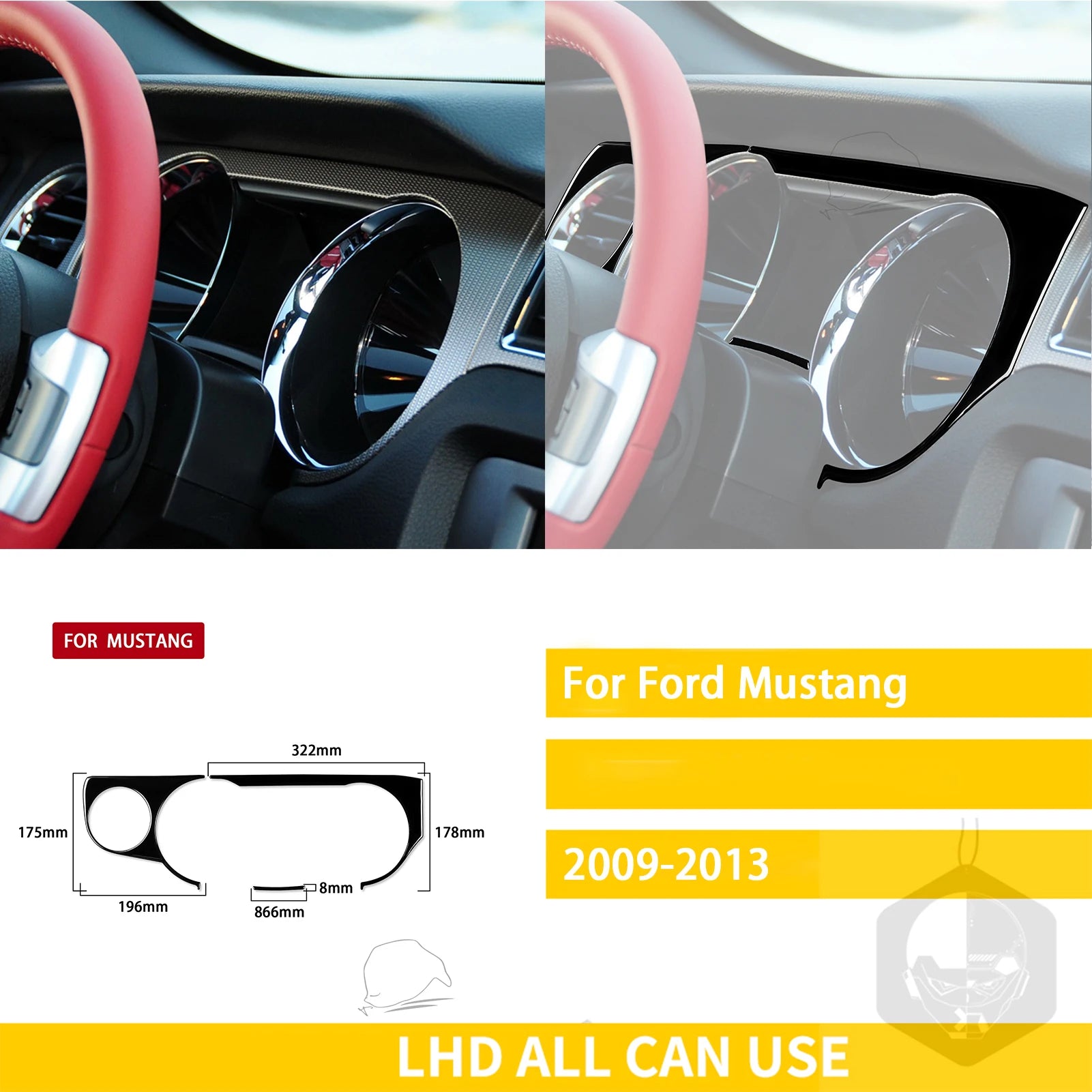 For Ford Mustang 2009-2013 Accessories Car Plastic Black Interior Door Panel Gear Cupholder Air outlet Trim Sticker Decoration