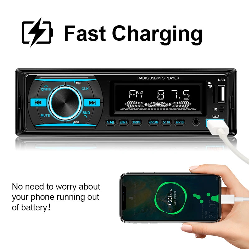 Hippcron Car 1din Radio Audio Stereo Bluetooth Multimedia Digital MP3 Player Stereos For Car Universal With Aux Input USB