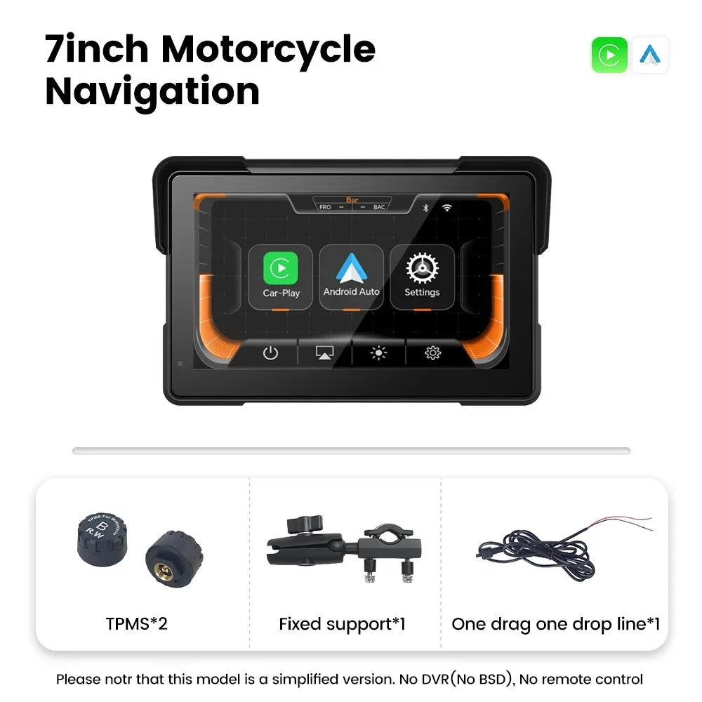 Portable 7inch Wireless CarPlay Motorcycle Navigation Screen Android Auto Display Moto Monitor Option DVR TPMS Wired Contorl GPS