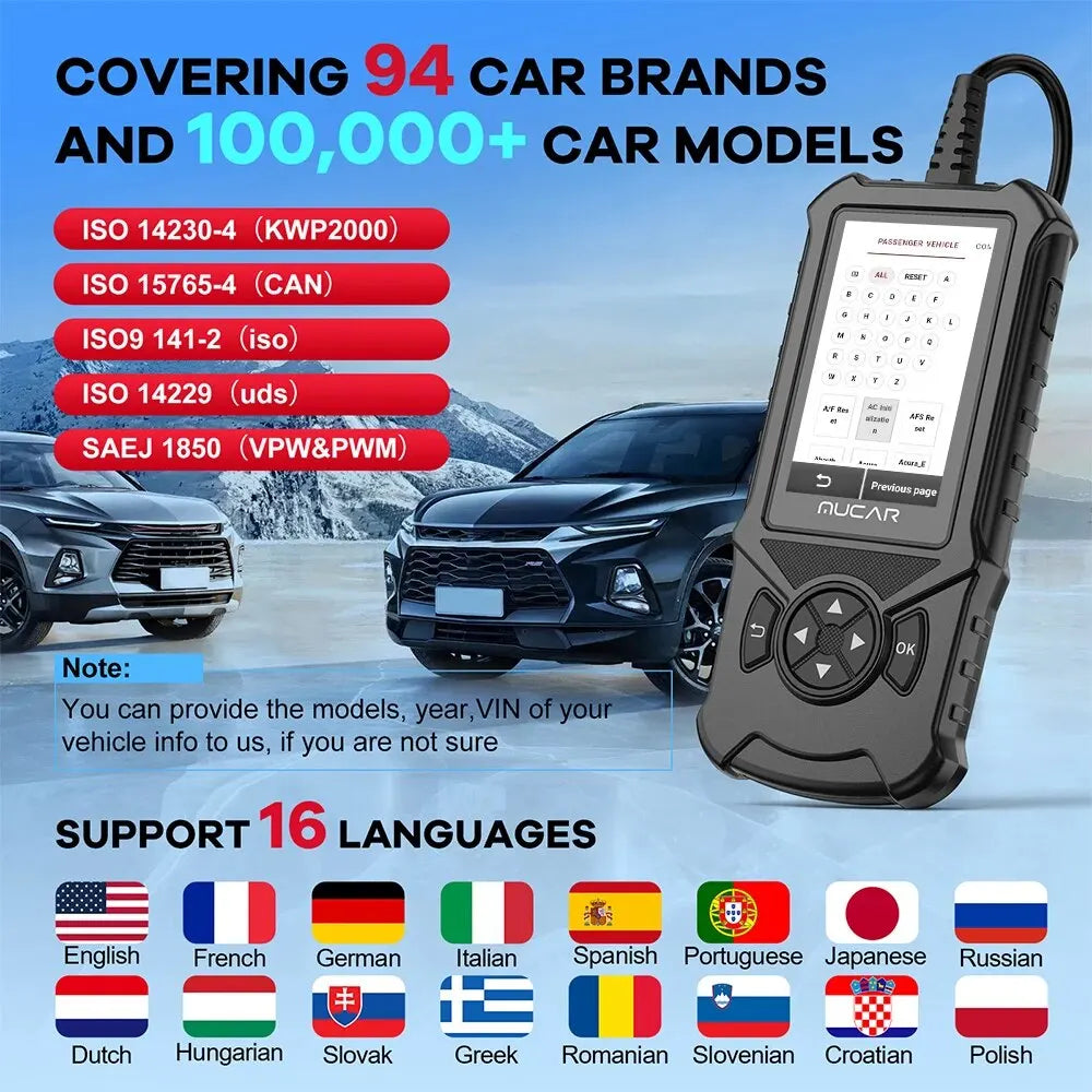 MUCAR CDE900 Auto OBD2 Scanner Engine Airbag ABS TCM