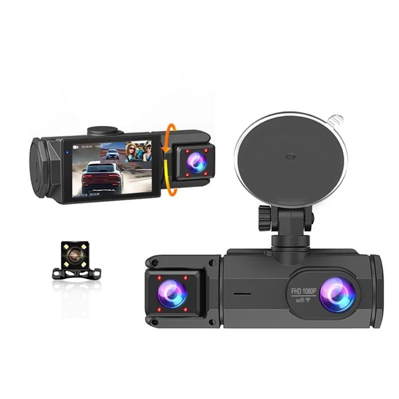 ELECT-Car DVR Camera 1080P 3-Lens Dash Cam Wifi Inside Vehicle Three Way Video Recorder Dashcam Registrator Camcorder