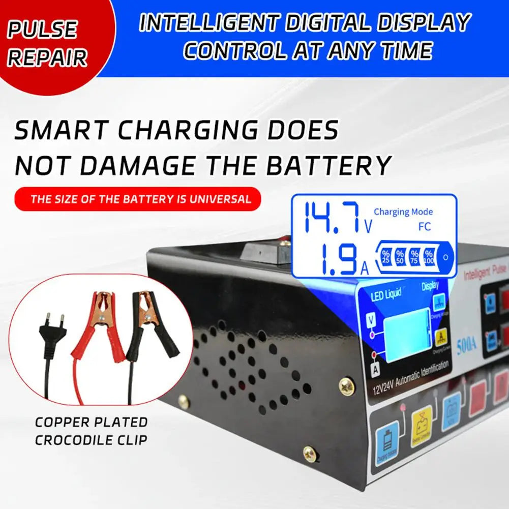 12v24v Car Battery Charger Electric Vehicle Motorcycles Charger Pulse Intelligent Repair LED Digital Display Screen Transformer