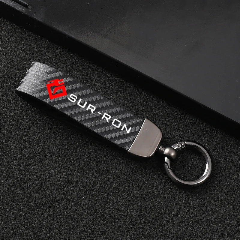 Carbon Fiber Textured Leather Keychain Ultra HD Printing For SUR-RON Keychain Motorcycle Accessories