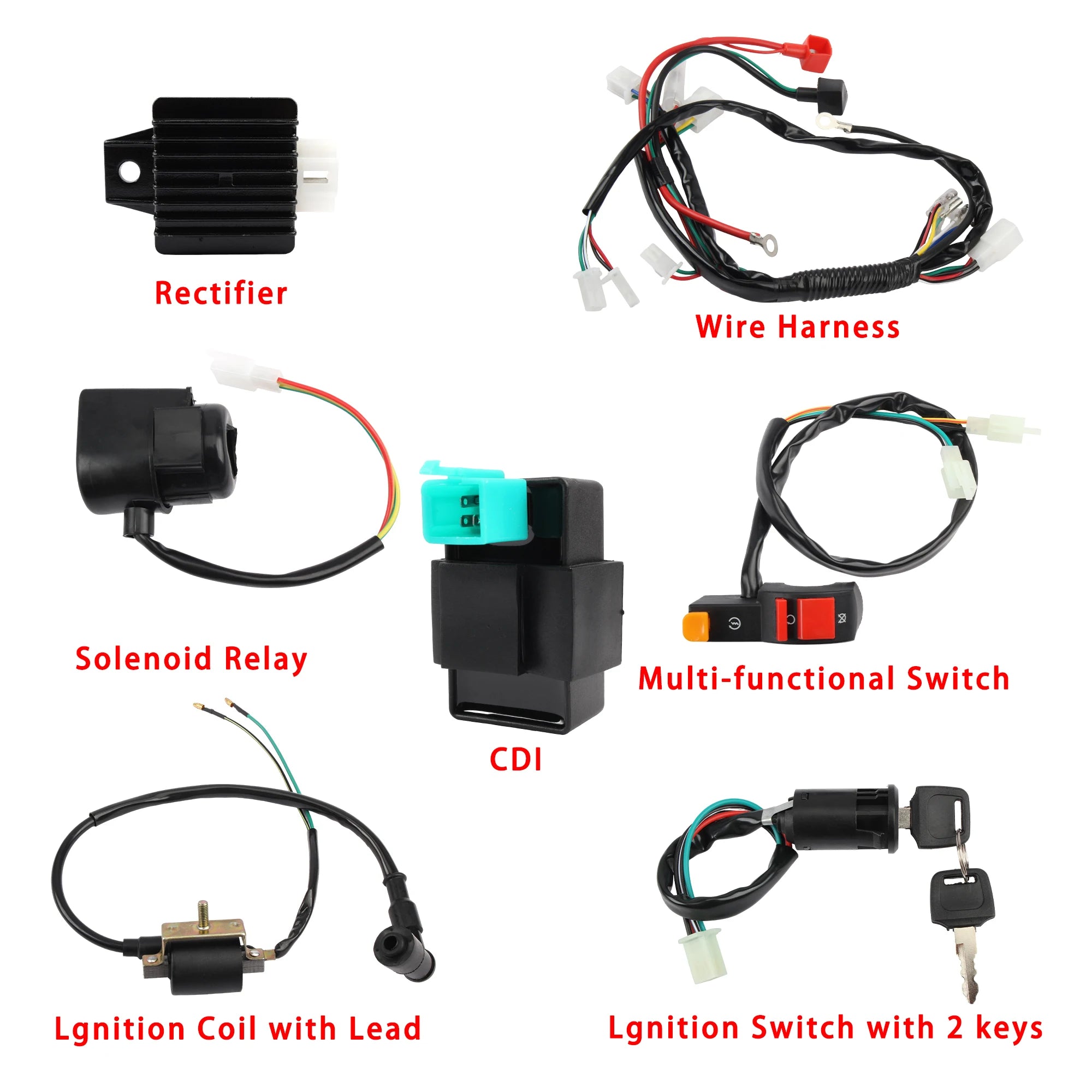 ATV Quad Motorcycle Complete Electrics Wiring Harness Kit Electric Door Lock Relay Igniter CDI Rectifier 125cc-250cc Accessories