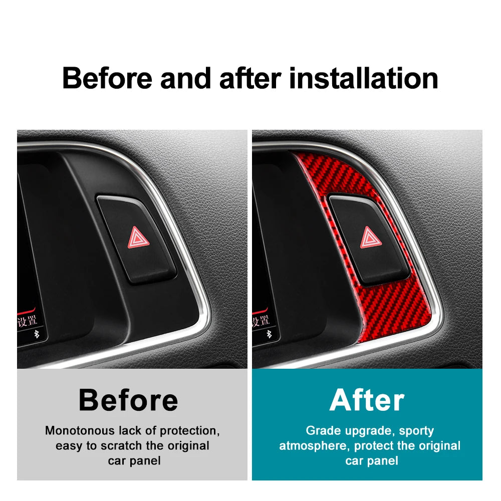 For Audi Q5 2009-2016 Accessories Carbon Fiber Interior Car Warning Light Switch Decorative Frame Sticker Trim Cover