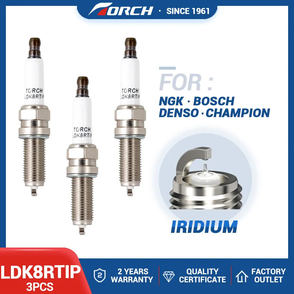 3PCS Iridium Platinum Spark Plugs TORCH LDK8RTIP Replace for Candles ILKR8R8 0242145510 YR5NI332S F4J163707010 Champion RER6WYPB