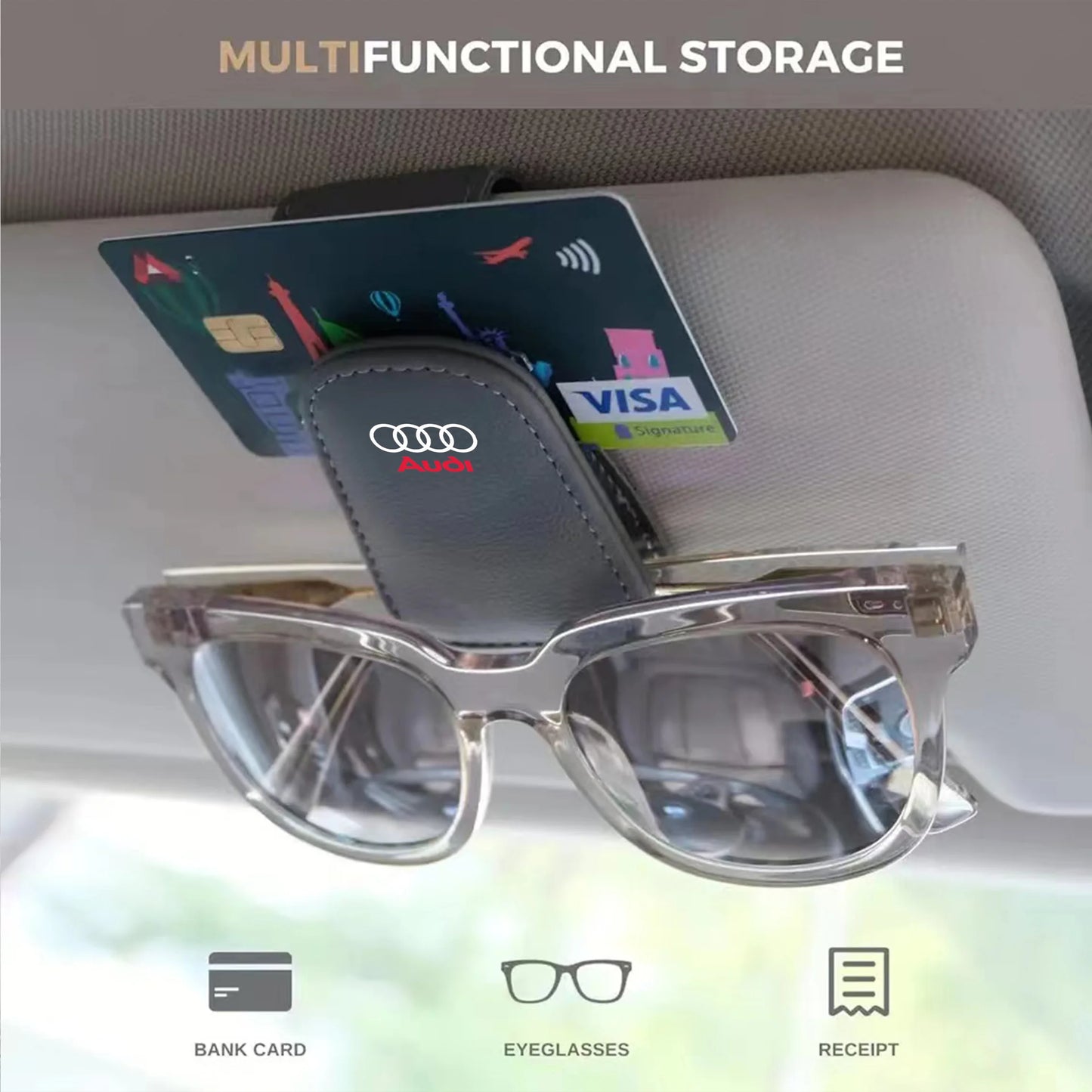 Car Interior Glasses Clip Sunshade Storage Brace Auto Accessories For Audi Q5 Q7 B5 B6 B7 B8 B9 8P 8V 8L A5 A4 C6 C5 A6 7 A8