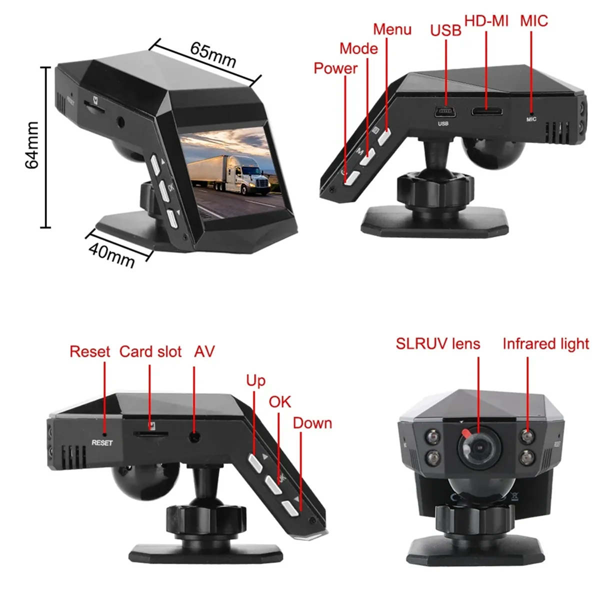 Car Dash Video Recorder Rear View Monitor DashCam 2Inch Screen 1080P Wide Angle(A)