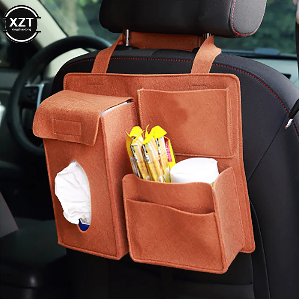 Car Back Seat Storage Bag Organizer Hanging Bag Paper Towel Mobile Phone Storage Felt Bag Debris Organizer Accessories