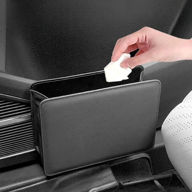 Car Interior Storage Organizer Foldable Leather Trash Bin Seatback Hanging Multi Pocket Car Door Storage Box for Auto Accessory