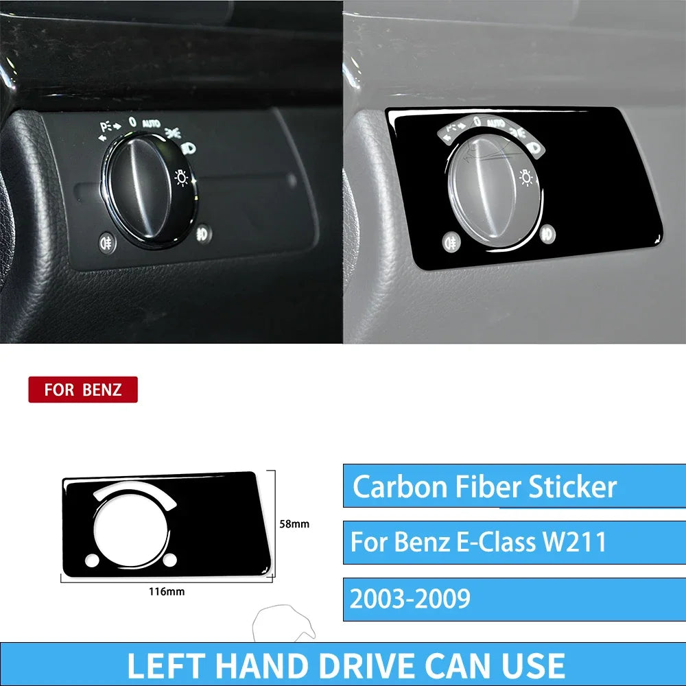 For Mercedes W211 E Class Accessories Interior 2003-2009 Co-pilot Storage  Speedometer Headlight Dashboard Stickers Piano Black