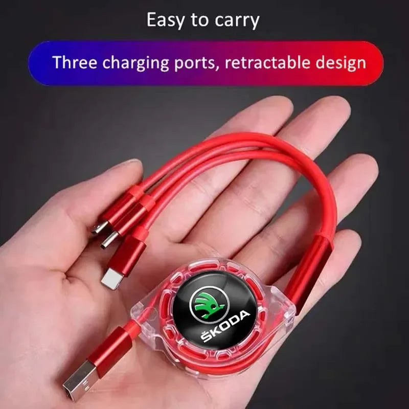 Car Interior 3 In 1 Fast Charger USB Data Cable Accessories For Skoda S Skoda Kodiaq Fabia Kamiq Karoq Octavia 3 A5 Rapid Scala