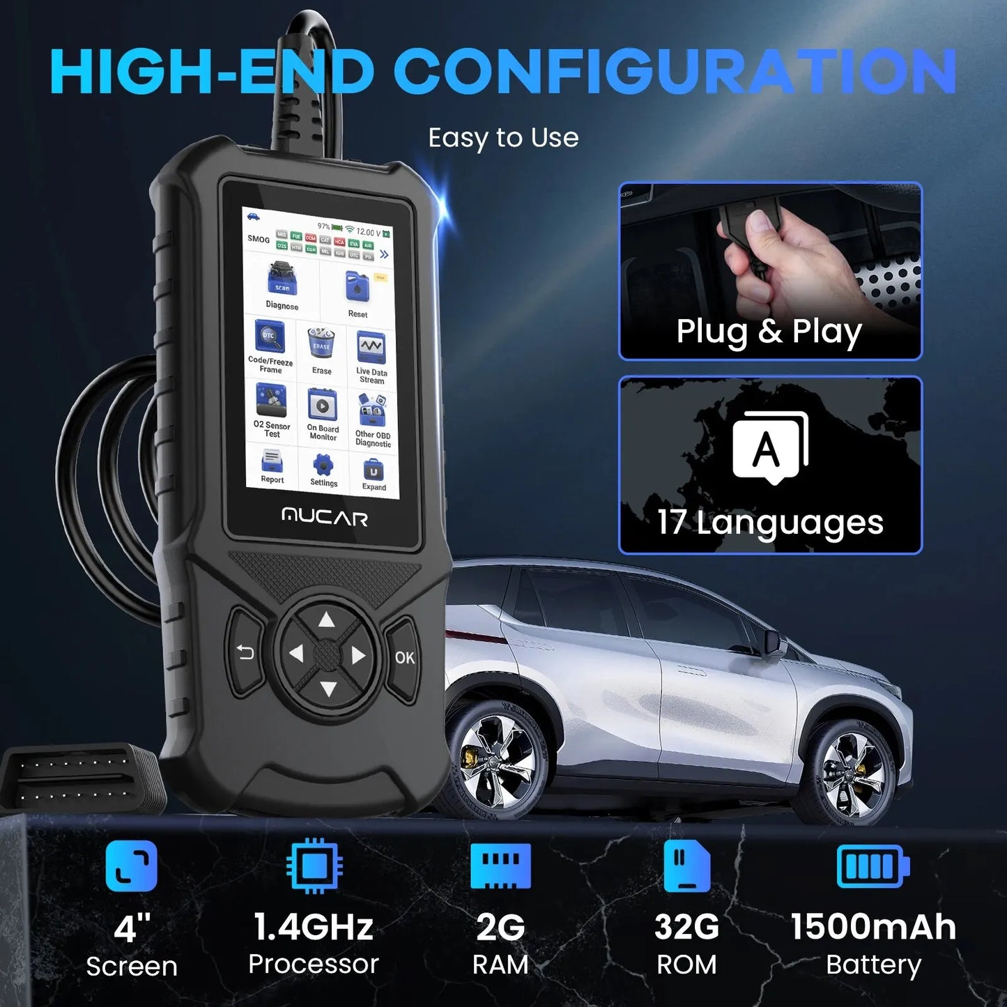 MUCAR CDE900 Auto OBD2 Scanner Engine Airbag ABS TCM