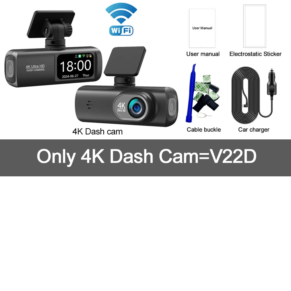 Dash Cam 4K UHD for Car Camera Front Rear Dual Lens With GPS WiFi 24h Parking Mode Night Vision Car DVR Video Registrator