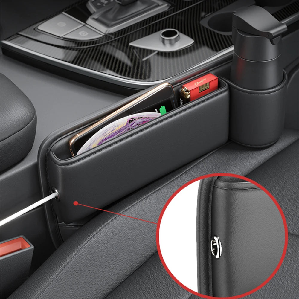 With Cup Holder Car Interior Accessories Auto Console Side Storage Box for Cellphones Car Seat Gap Organizer Pu Leather