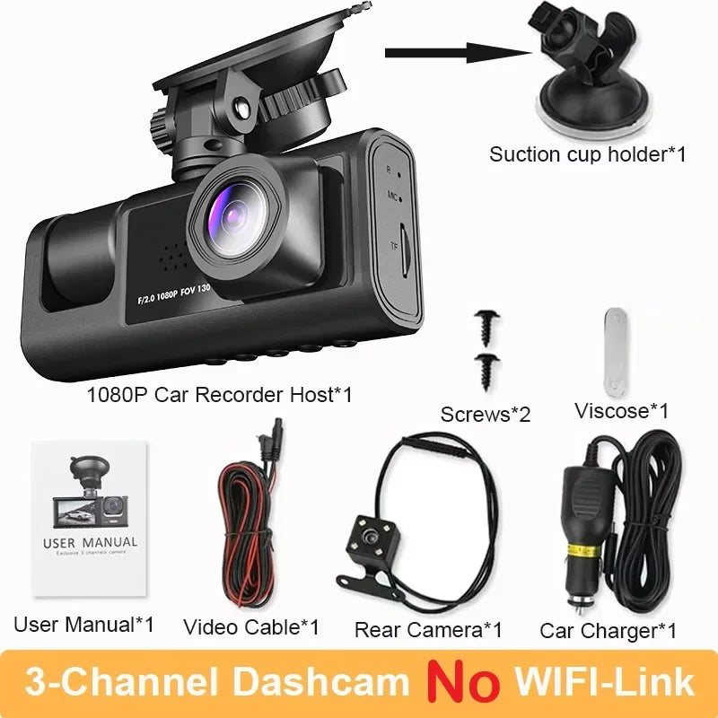 3 Lens Car DVR Camera HD 1080P Inside Vehicle Dash Cam Three Way Front and Rear DVRs Recorder Video Registrator Dash Camcorder