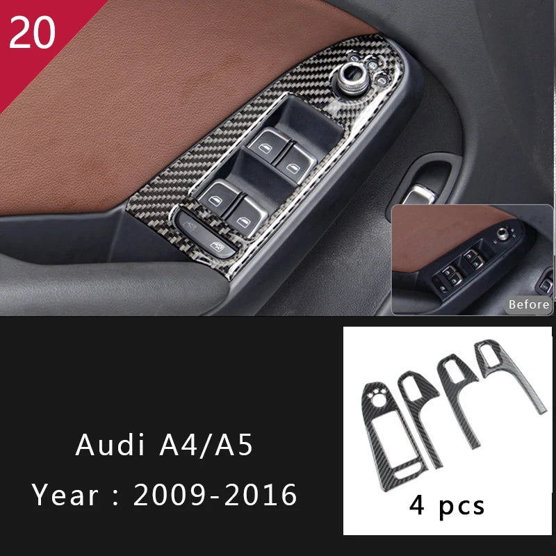 For Audi A4 S4 RS4 B8 8K A5 S5 RS5 8T 8F Carbon Fiber Interior Auto Gear Shift Panel Cover Frame Trim Sticker Car Accessories