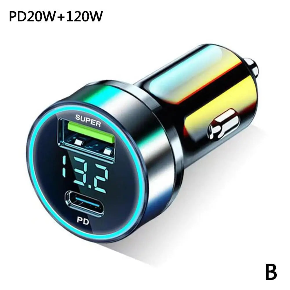Quick Car Charger 12-24V Dual USB Type C 120W+PD20W Fast Charger For IPhone13 Pro Phone Car Fast Charging