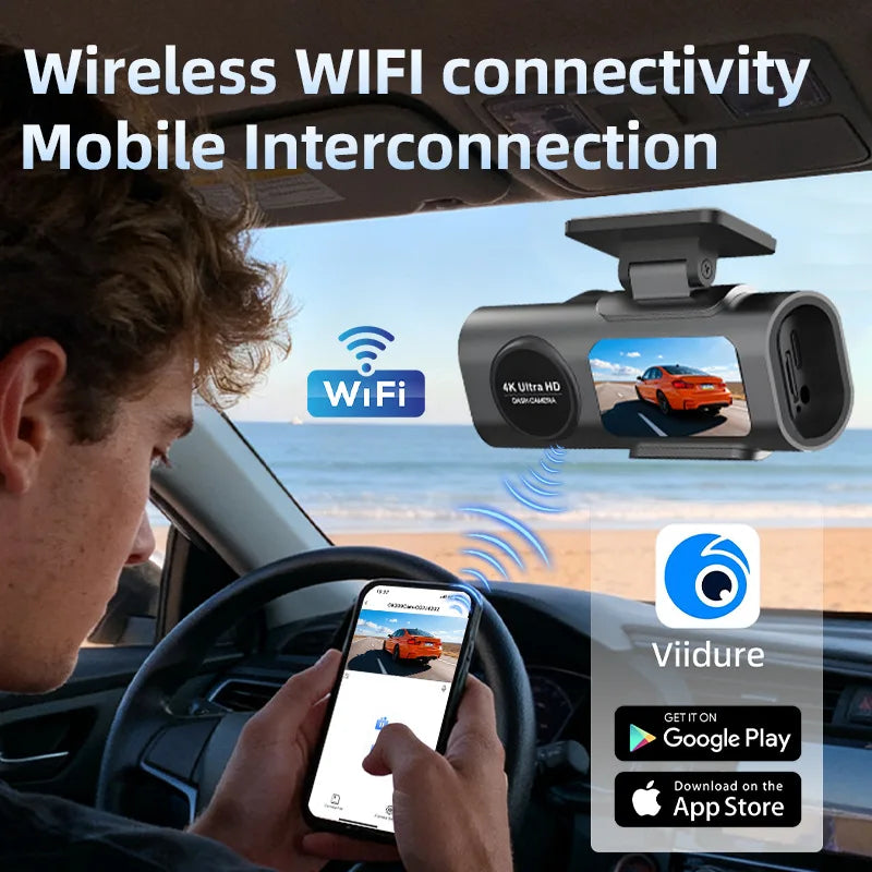 Dash Cam 4K UHD Recording Car Camera DVR Night Vision Video Recorder Built-In Wi-FiSupport GPS 24H Parking