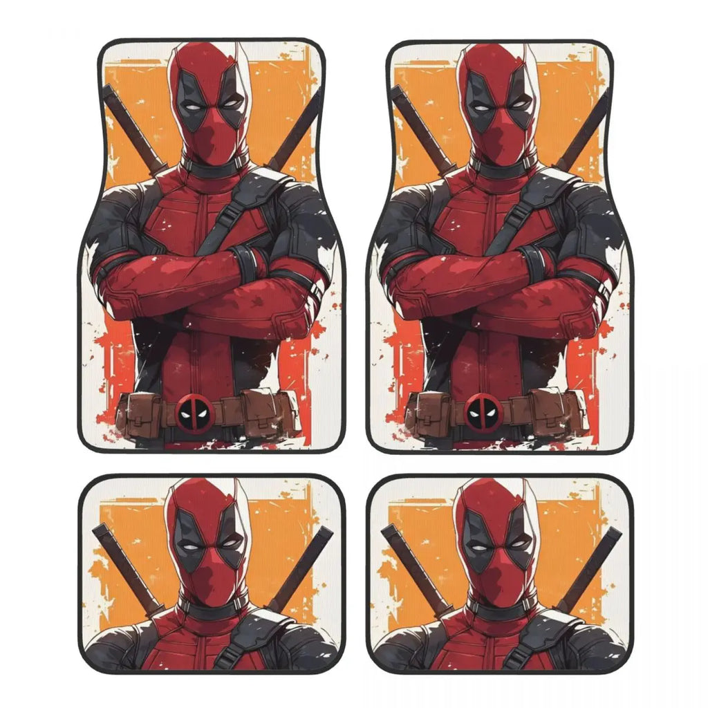 Deadpool Superhero Comics Car Floor Mats Carpet Set of 4 Anti-Slip Universal Automotive Floor Mat Fit for Vans SUV
