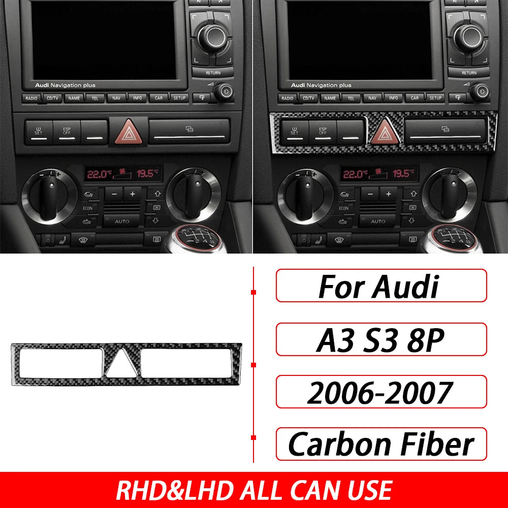 For Audi A3 S3 8P 2006 2007 Car Accessories Carbon Fiber Central AC Radio CD Navigation Panel Set Trim Cover Interior Sticker