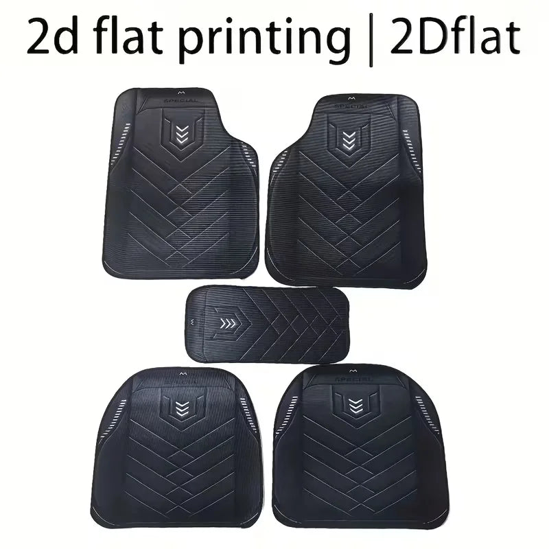 5-Pack Universal Sword-Edged Car Floor Mats – Flat 2D Style, Ideal for Car Interior Protection, Compatible with Most Vehicles