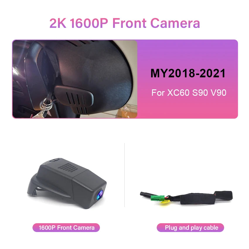 Dash Cam 4K for VOLVO XC60 S90 V90 2018 2019 2020 2021 2022 2023 2024 2025,Plug and Play Car DVR Dashcam Camera Video Recorder