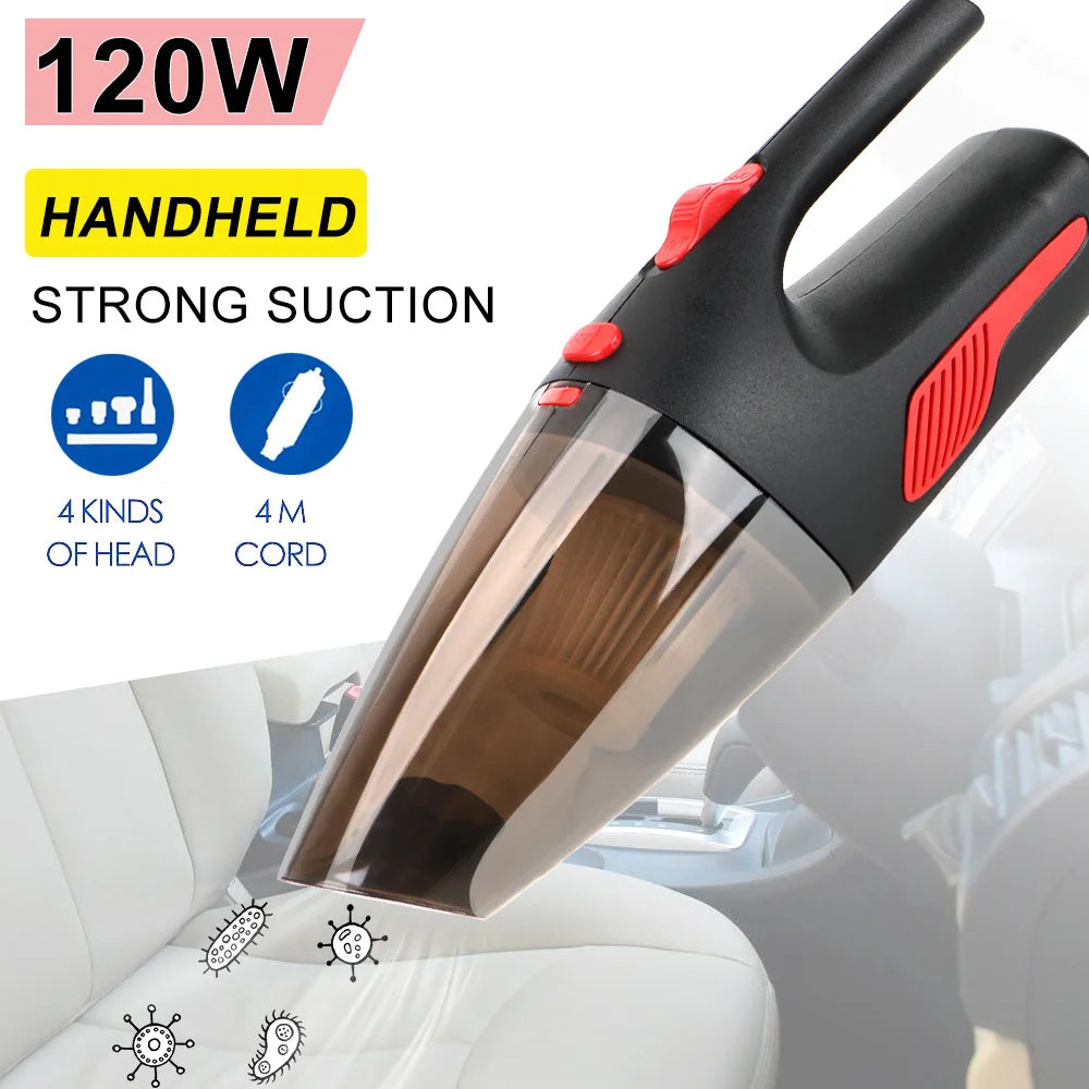 Portable Powerful Handheld Car Vacuum for Car Home 120W 12V 5000PA Super Suction Wet/Dry Dual-Use Cordless/Car Plug Cleaner