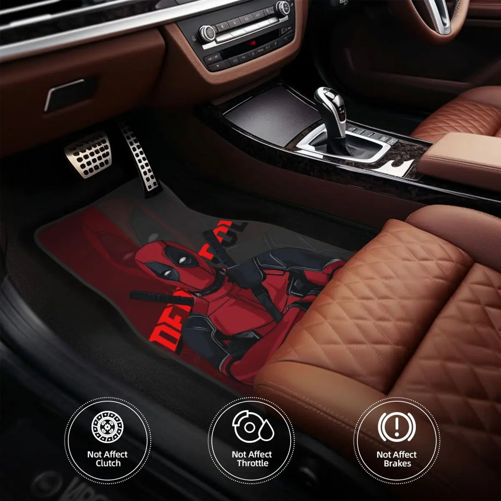 Deadpool Superhero Comics Car Floor Mats Carpet Set of 4 Anti-Slip Universal Automotive Floor Mat Fit for Vans SUV