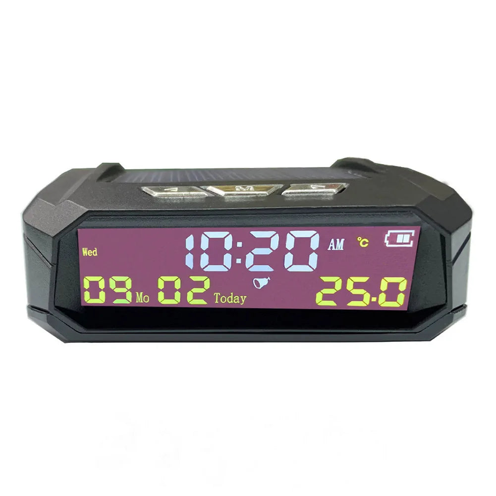 Car Auto Digital Clock Look Solar LCD TPMS with Date In-Car Temperature Display for Outdoor Parts Personal Car Accessories