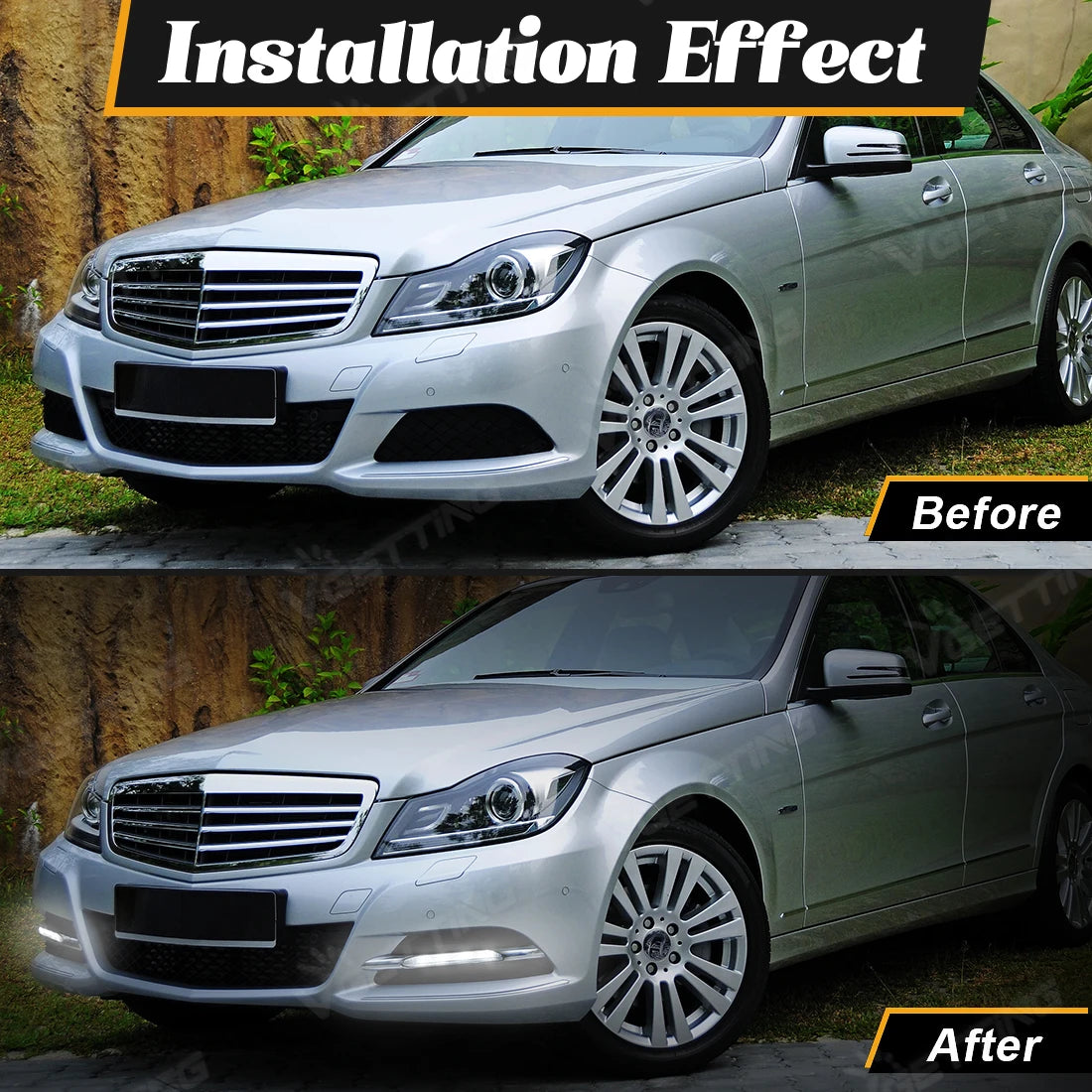 LED Car Light For Benz W204 C-Class C280 C300 Sport 2012 2013 2014 Daytime Running Light Front Bumper Fog Lamp Grill Lights 12V