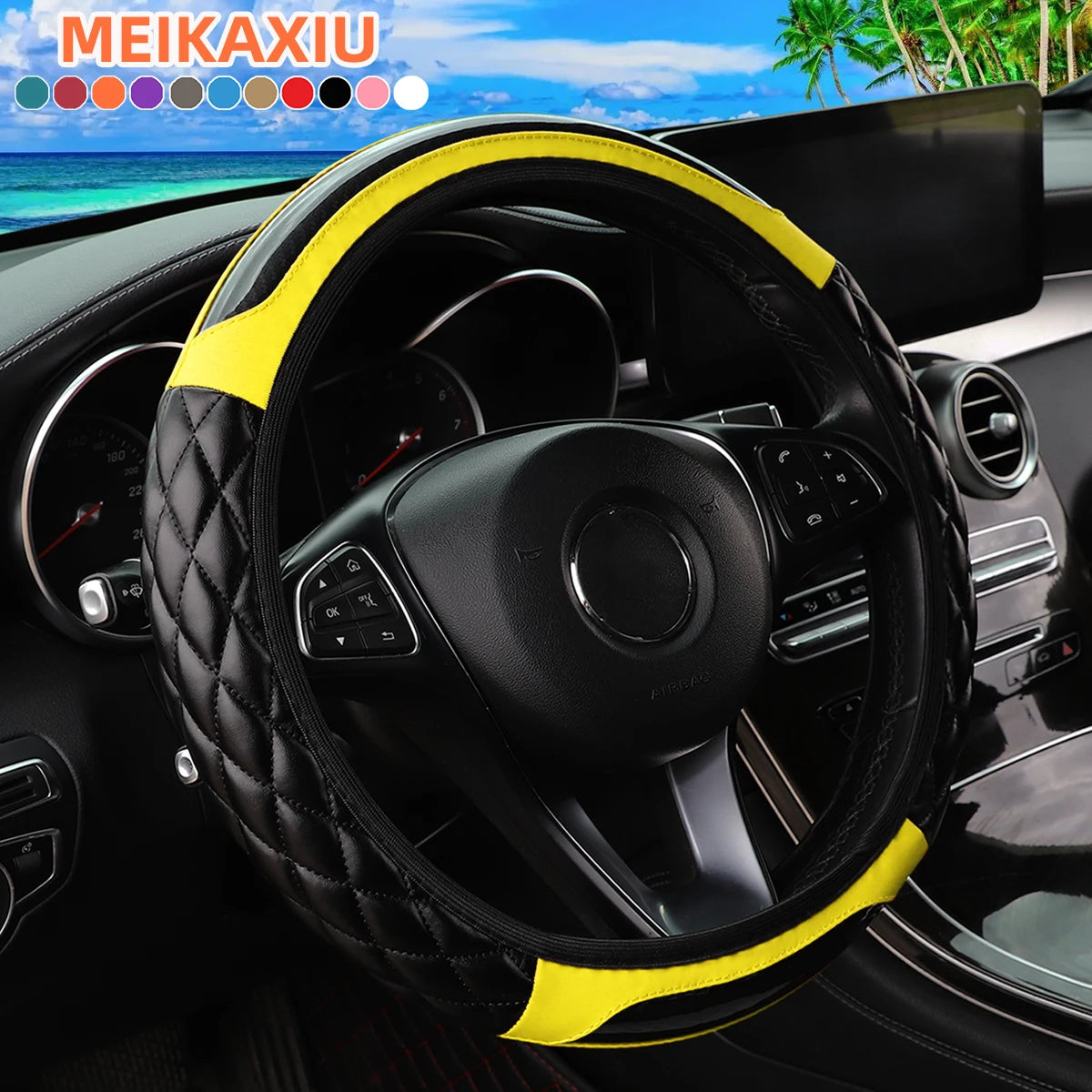 Car interior accessories - Crystal carbon fiber PU leather car interior lining without handle steering wheel cover suitable for
