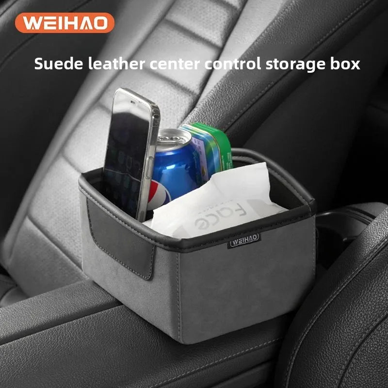 Car Center Console Organizer Multifunctional Storage Box with Cup Holder and Tissue Dispenser for Auto Interior