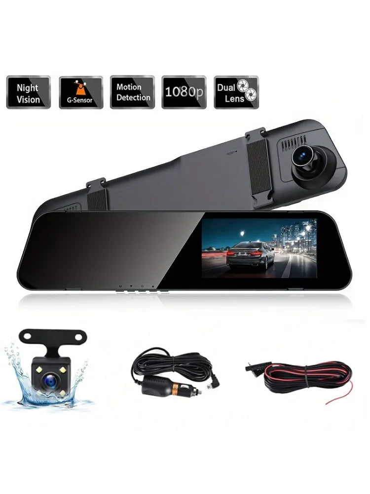 4.5-inch  Mirror Dash Cam, Front and Rear View Mirror Dual Camera, Loop Recording, Wide Angle, G-Sensor, Parking Assistance