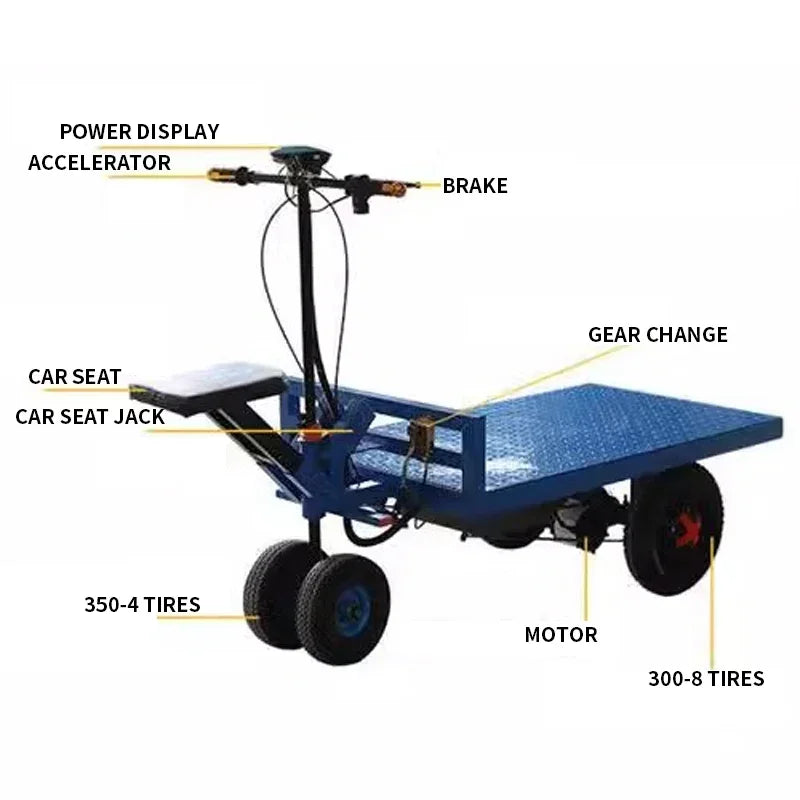 Cargo electric vehicle, cargo handling, transport site greenhouse, hand-pull truck, three- and four-wheel trailer