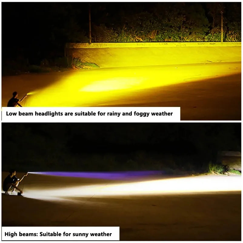 LED Motorcycle Spot Light Dual Color Hi/Low Beam Fog Lamps for Car Trucks SUV UTV 12V 24VMini Lens Headlight Driving Light